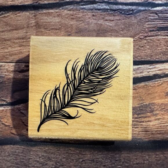 Feather Wooden Rubber Stamp Mounted Crafting Scrapbooking Greeting Cards - Picture 1 of 9